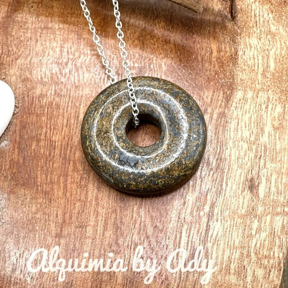 Iron Tiger's eye jasper sterling silver donut necklace/maximalist fall vibes - Picture 1 of 5